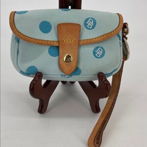 Dooney & Bourke Canvas Flap Wristlet Blue Polka Dot